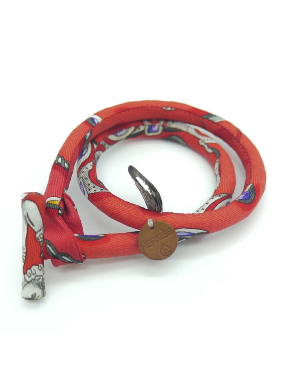 Hermès Orange Printed Twilly Bracelet Choker